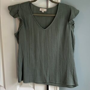 LOFT Textured Olive V-Neck Top